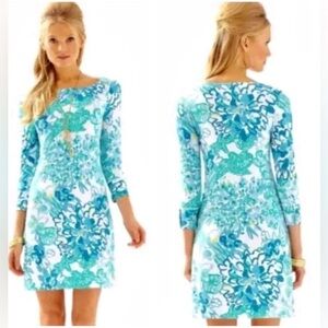 LILLY PULITZER Sophie Dress In A Pinch Print Boat Neck 3/4 Sleeves Sz XL